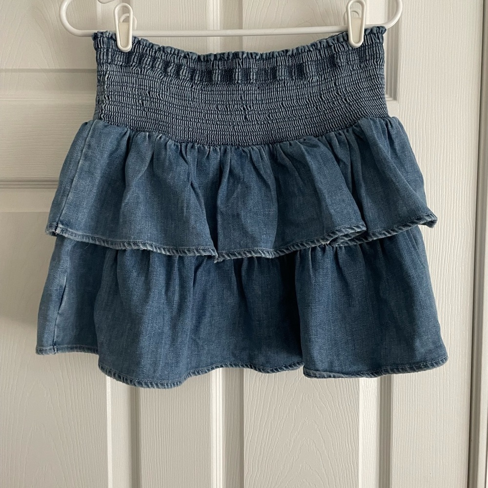Aerie blue denim ruffle skirt